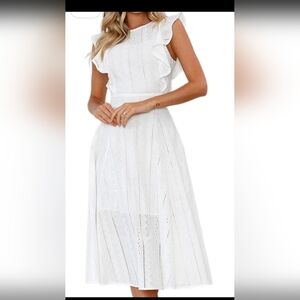 ECOWISH Dress 2025 Cocktail Sm Ruffle Cap Sleeve A Line Midi Fairy